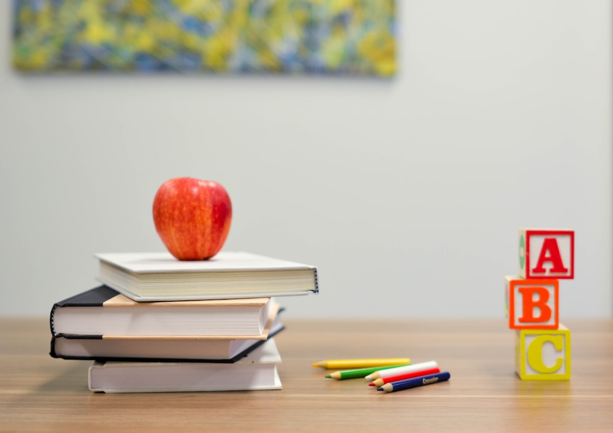 School supplies on a desk representing back-to-school shopping and household budgeting